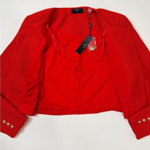 Cropped Red Blazer Boucle Crop Short Jacket Chic Ruby Rose Tweed Suit Notch Crew - Picture 8 of 17